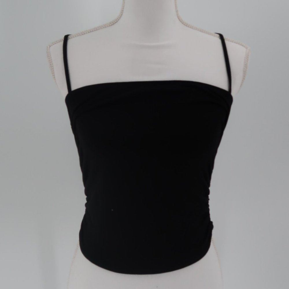 Reformation Dunne Black Tank Top Ruched Sides Square Neck Size Large NWT